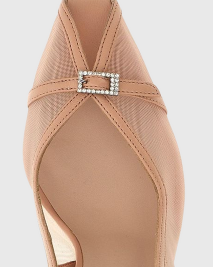 Egypt Mesh Splicing Irregular Pumps In Beige