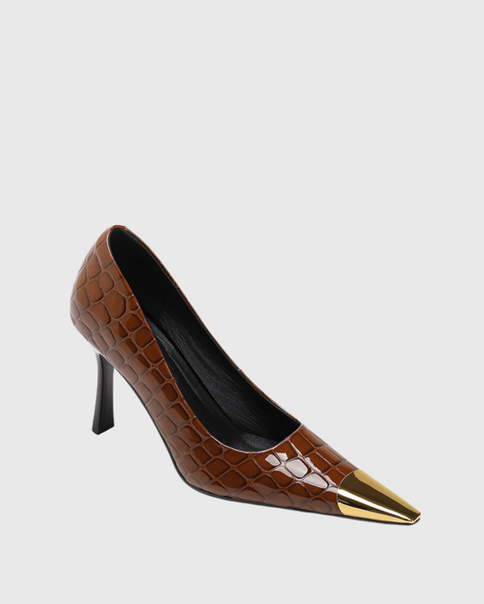 Einion Snake Print Patent Leather Pumps In Brown