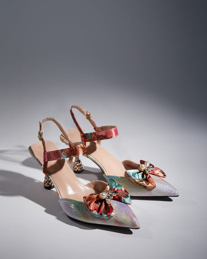 Elena Bow Flared Heel Slingback Pumps