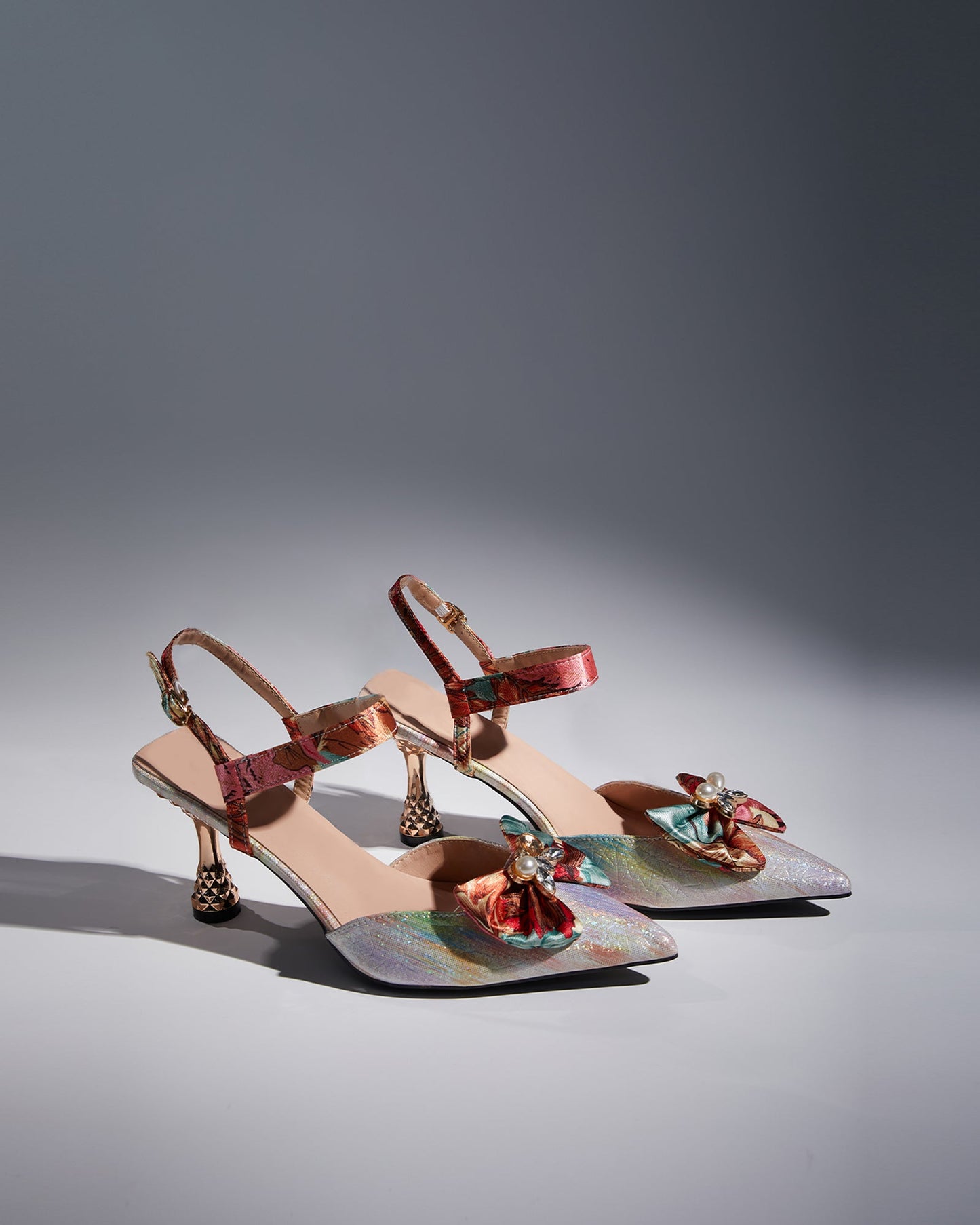 Elena Bow Flared Heel Slingback Pumps