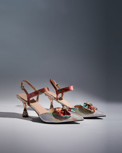 Elena Bow Flared Heel Slingback Pumps