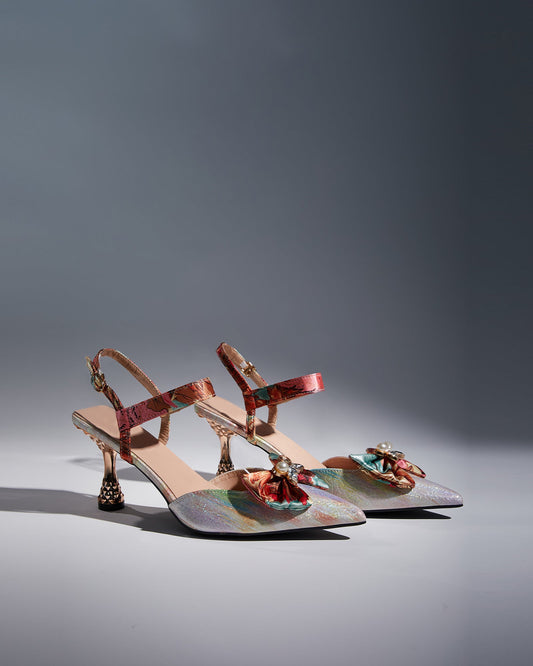 Elena Bow Flared Heel Slingback Pumps