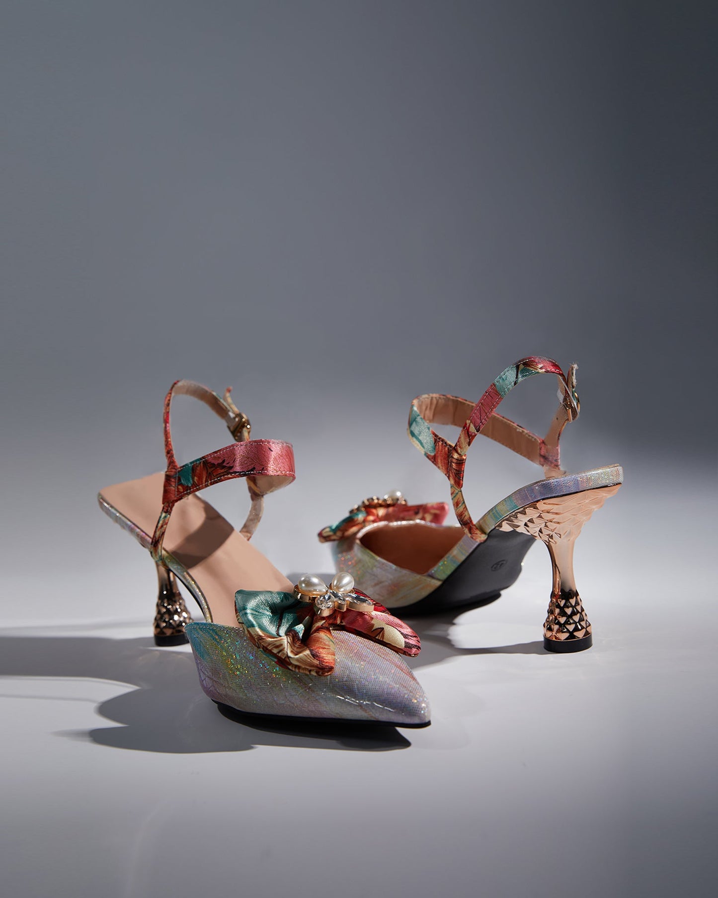 Elena Bow Flared Heel Slingback Pumps