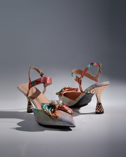 Elena Bow Flared Heel Slingback Pumps