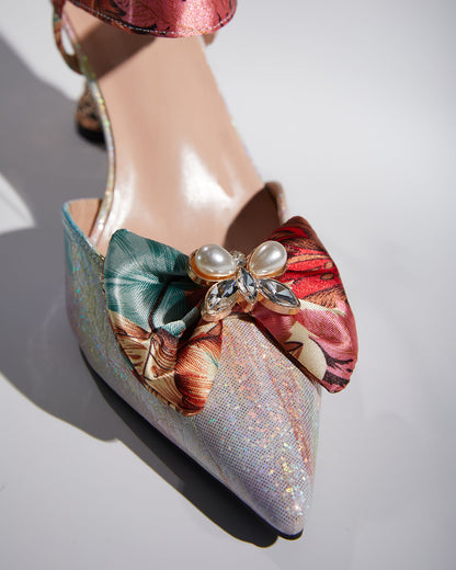 Elena Bow Flared Heel Slingback Pumps