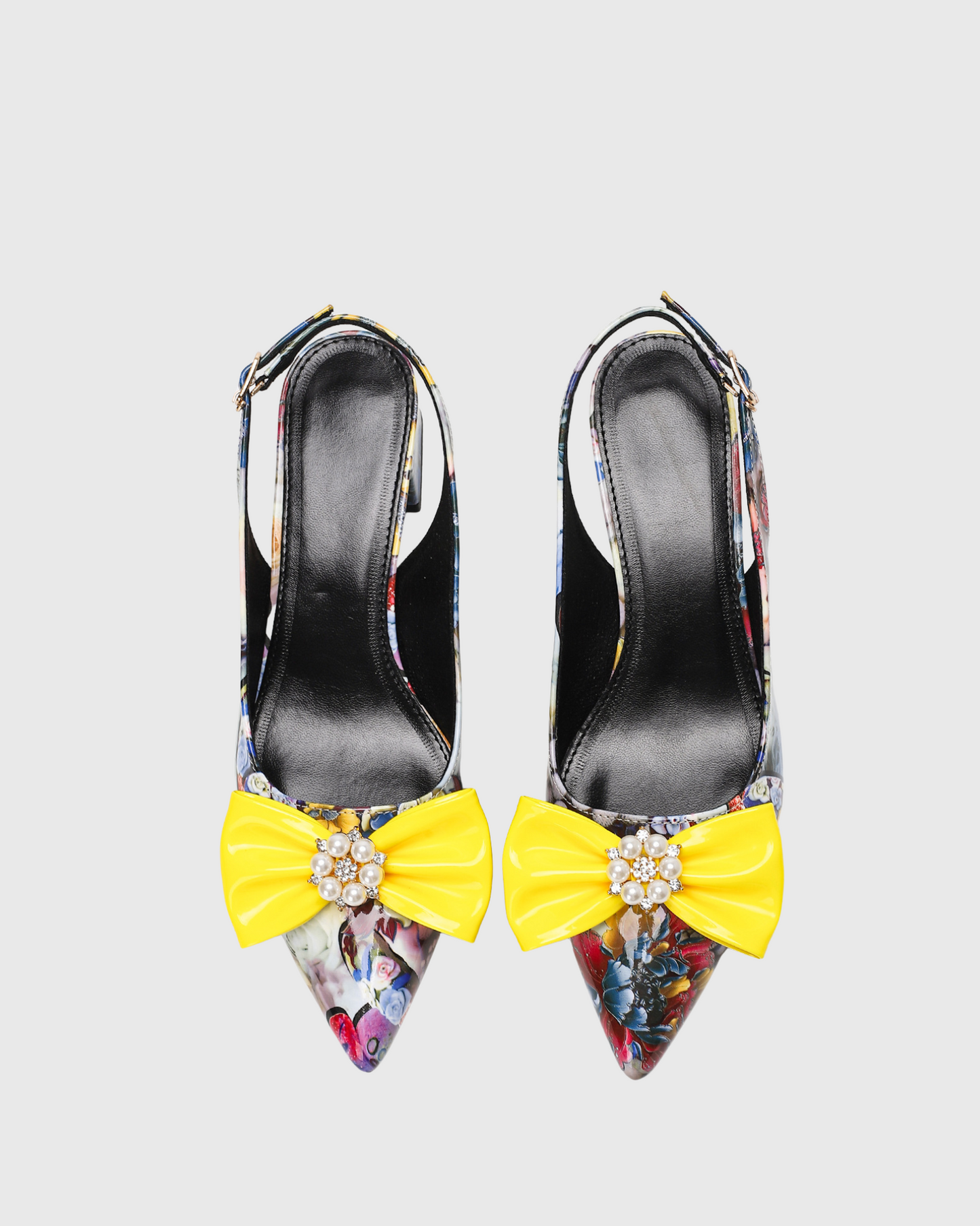 Elena Bow Floral Print Chunky Heels In Multi