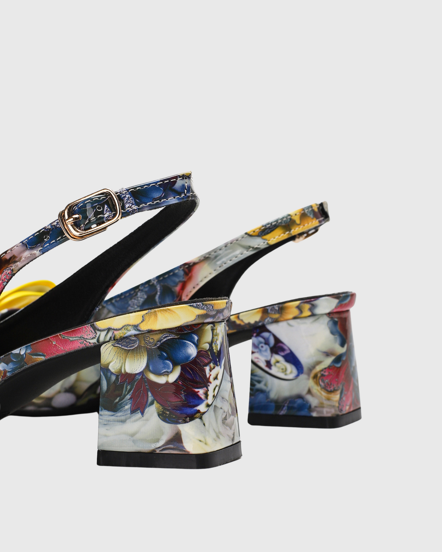 Elena Bow Floral Print Chunky Heels In Multi