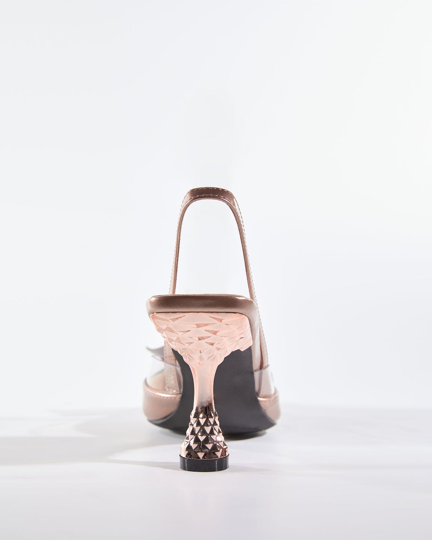 Elena Rhinestone Bow Flared Heels In Rose Gold