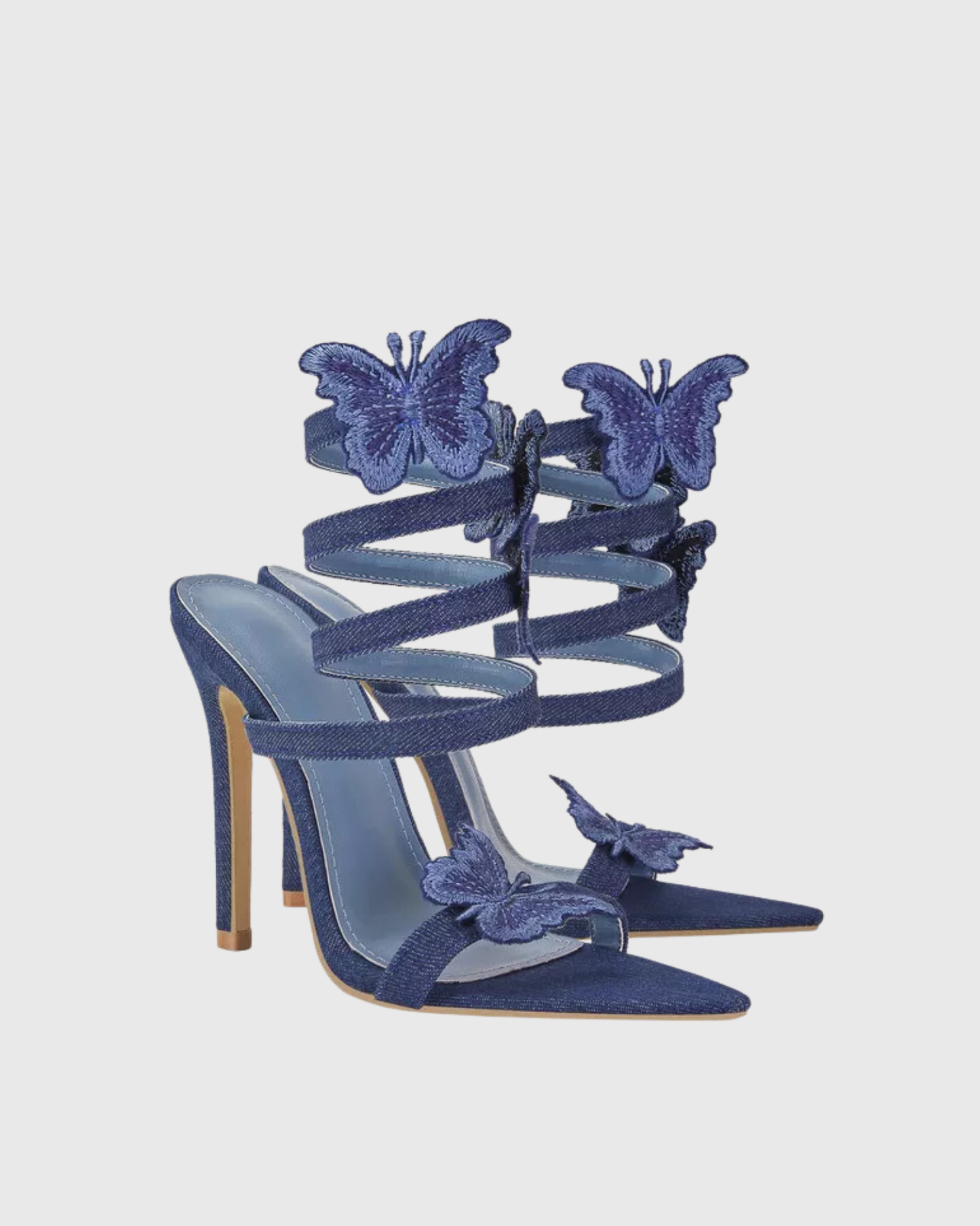 Elisa Denim Butterfly Embellished Snake Sandals