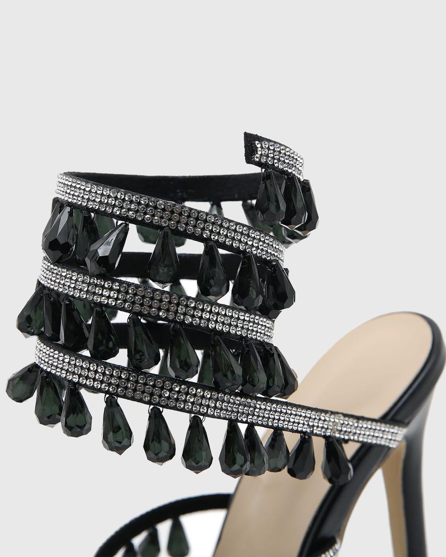 Elisa Diamond Fringe Snake Sandals In Black