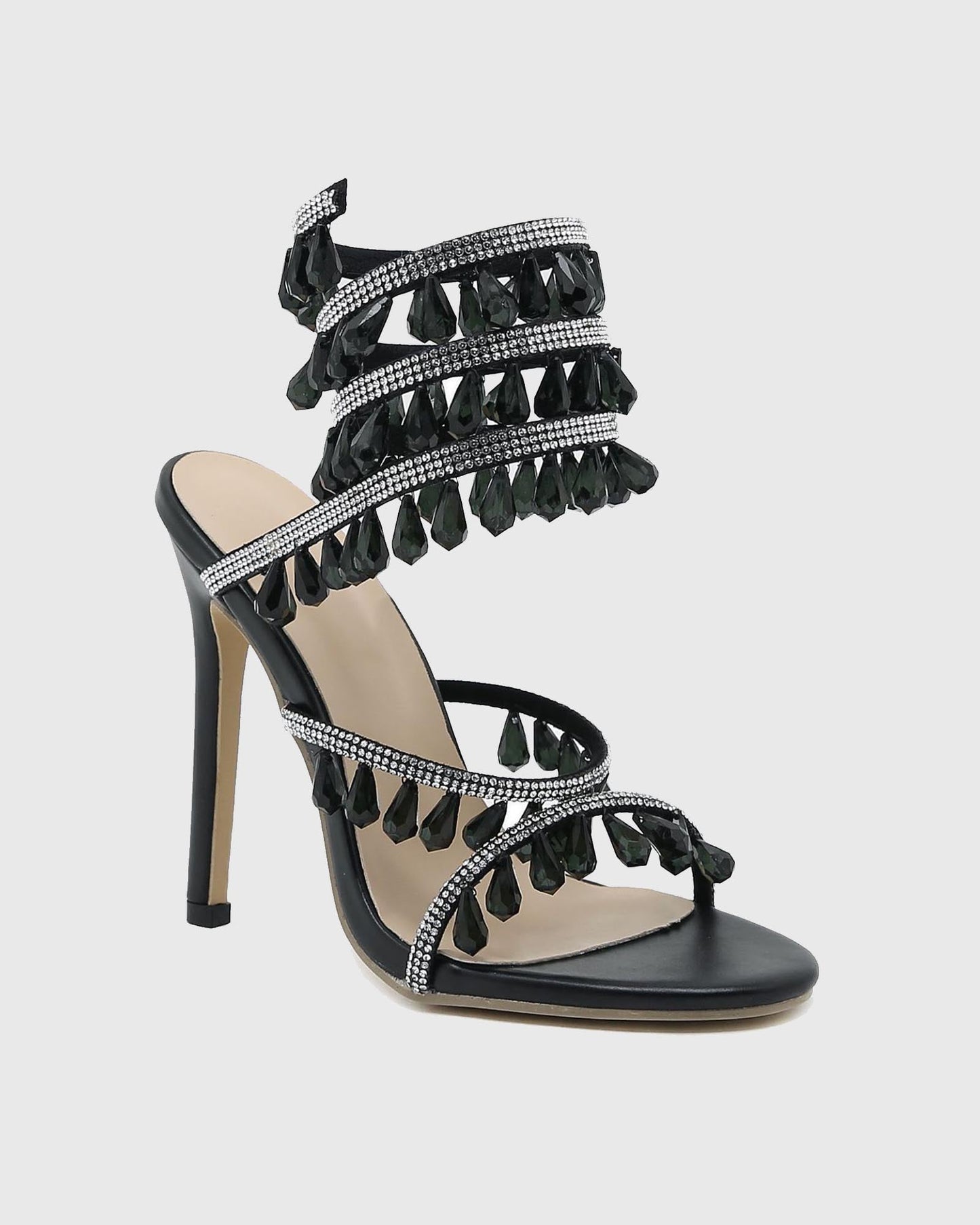 Elisa Diamond Fringe Snake Sandals In Black