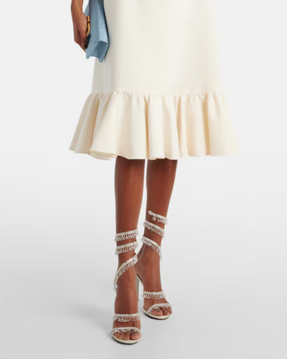 Elisa Diamond Fringe Snake Sandals In White