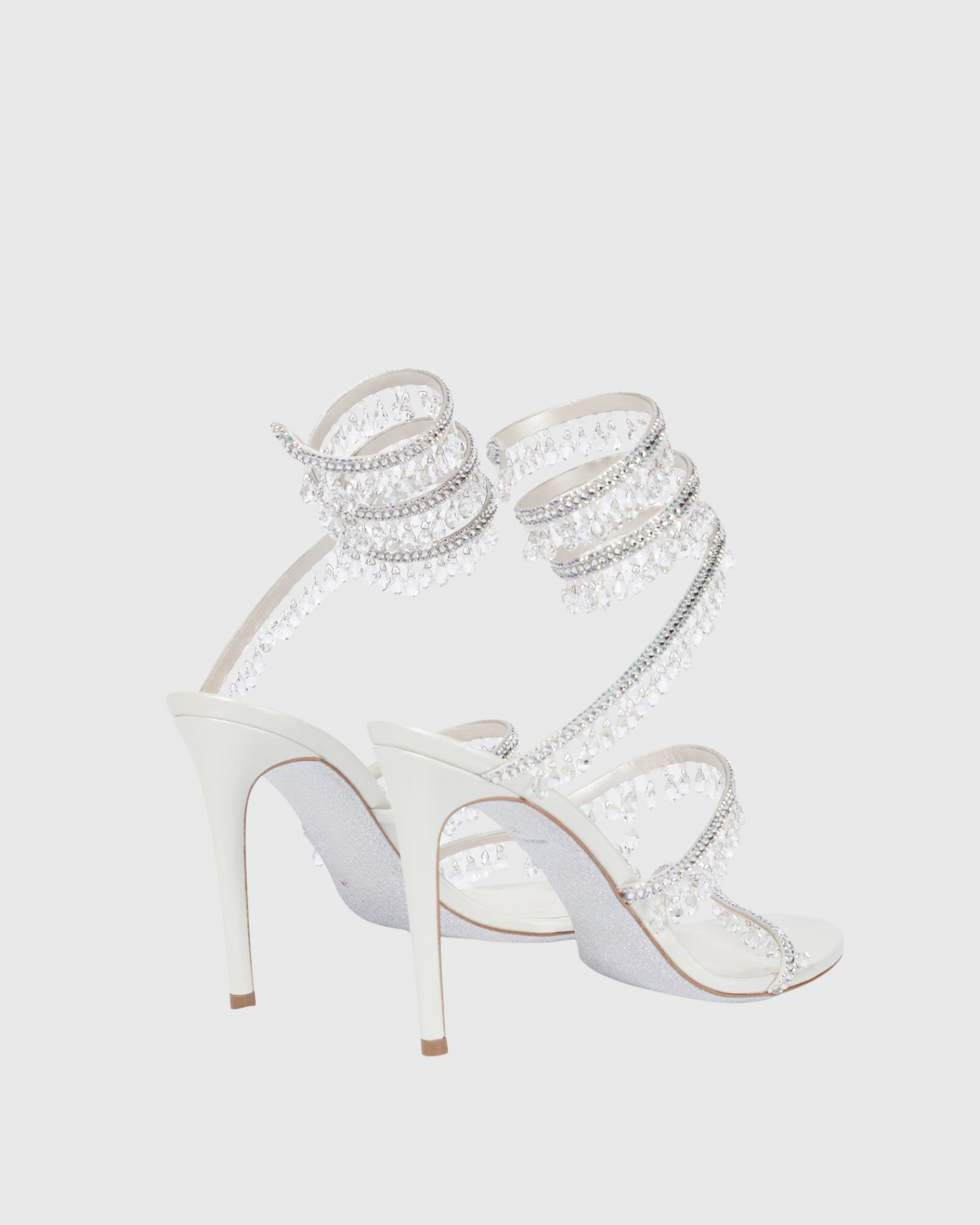 Elisa Diamond Fringe Snake Sandals In White