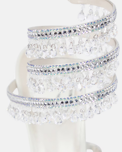 Elisa Diamond Fringe Snake Sandals In White