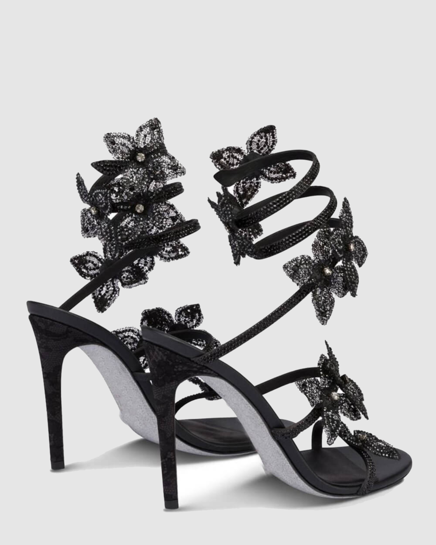 Elisa Flower Embellished Snake Sandals In Black