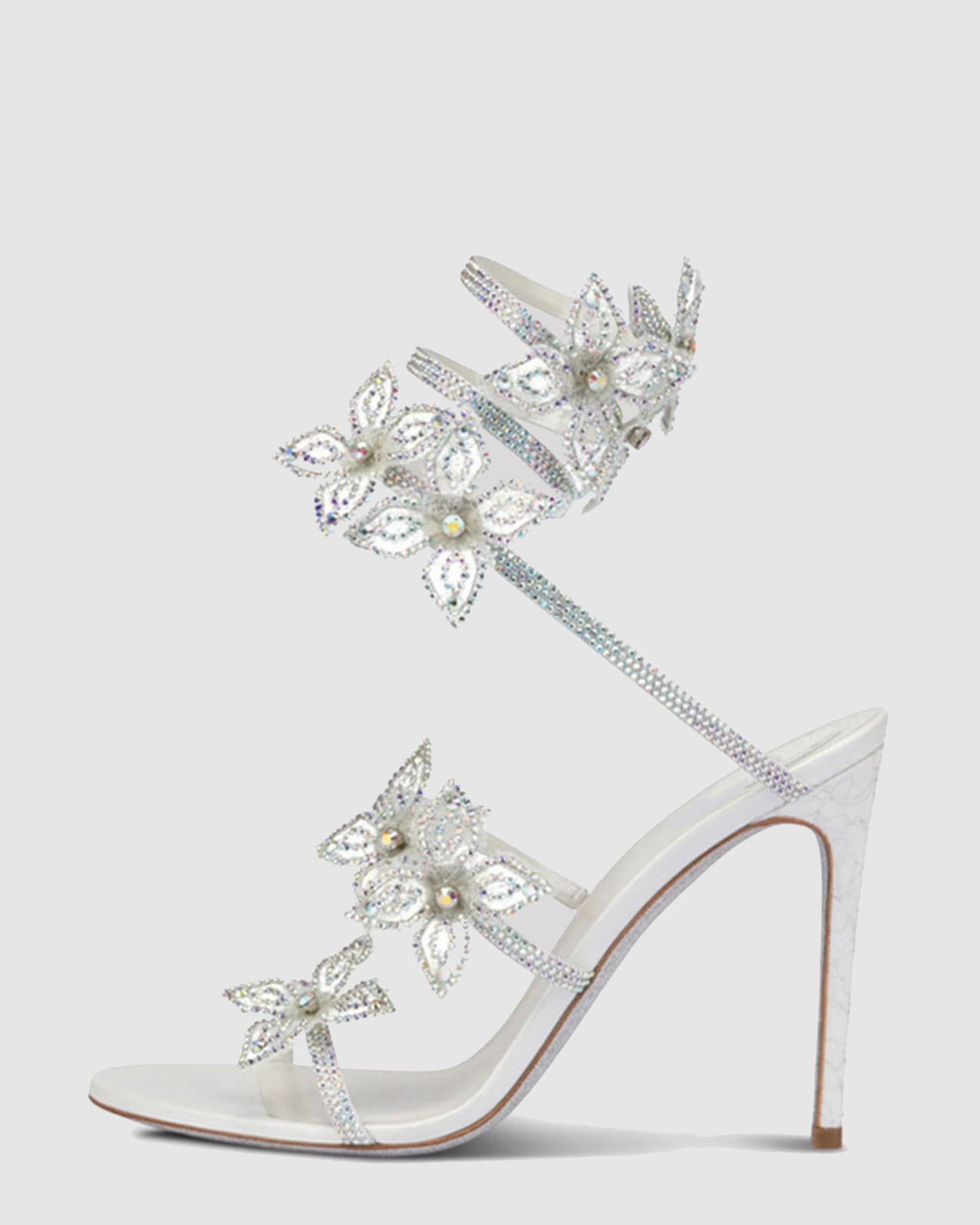 Elisa Flower Embellished Snake Sandals In White