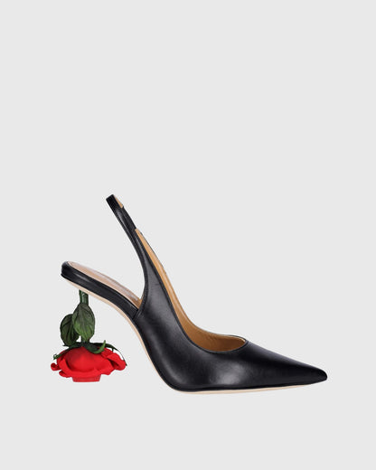 Venice Flower Heel Leather Slingback Pumps