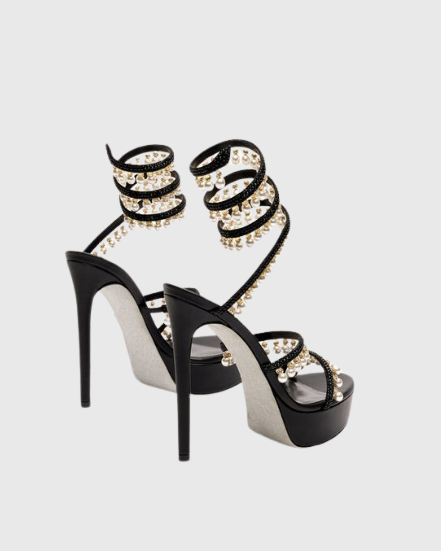 Elisa Pearl Fringe Snake Platform Sandals In Black