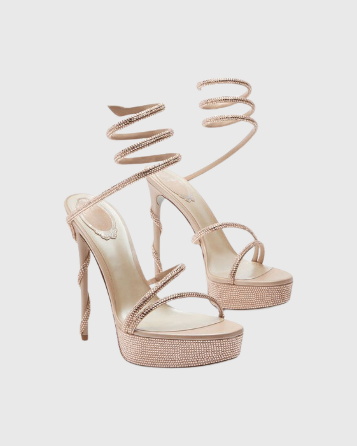 Elisa Rhinestone Embellished Snake Platform Sandals In Beige