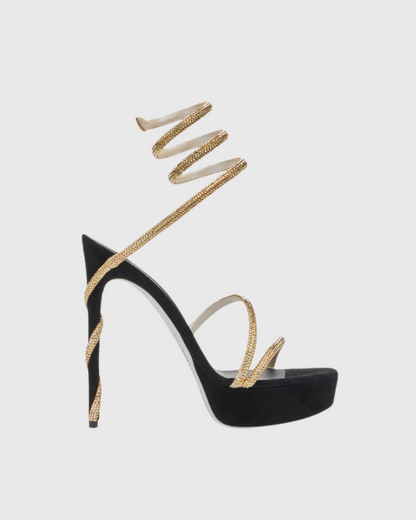 Elisa Rhinestone Embellished Snake Platform Sandals In Black