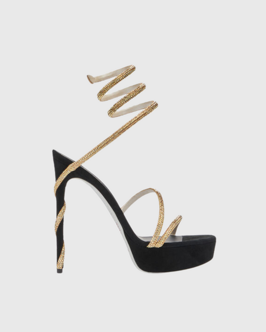 Elisa Rhinestone Embellished Snake Platform Sandals In Black