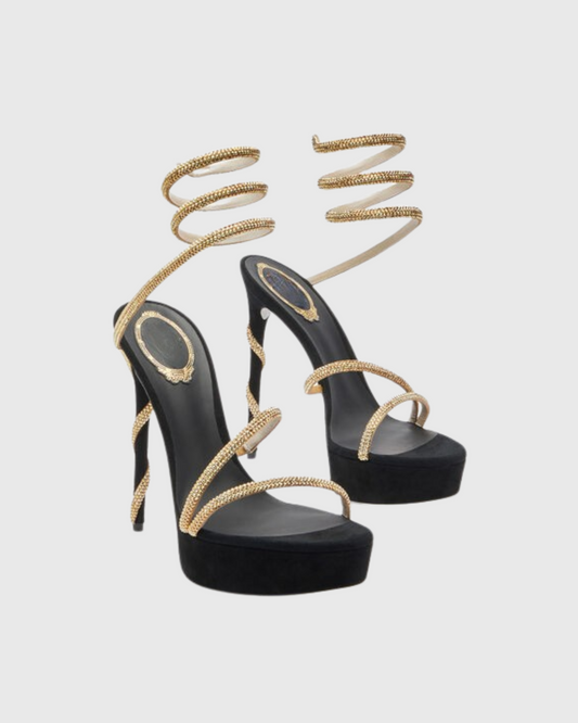 Elisa Rhinestone Embellished Snake Platform Sandals In Black