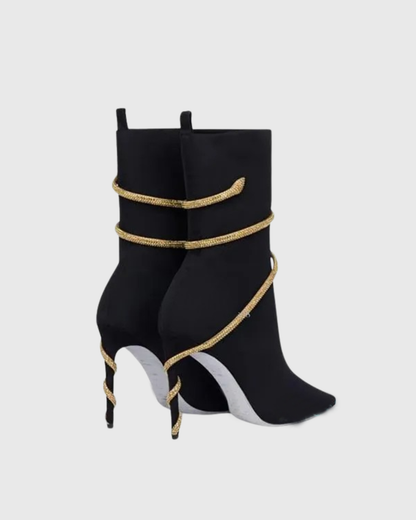 Elisa Twisting Gold Snake Ankle Boots