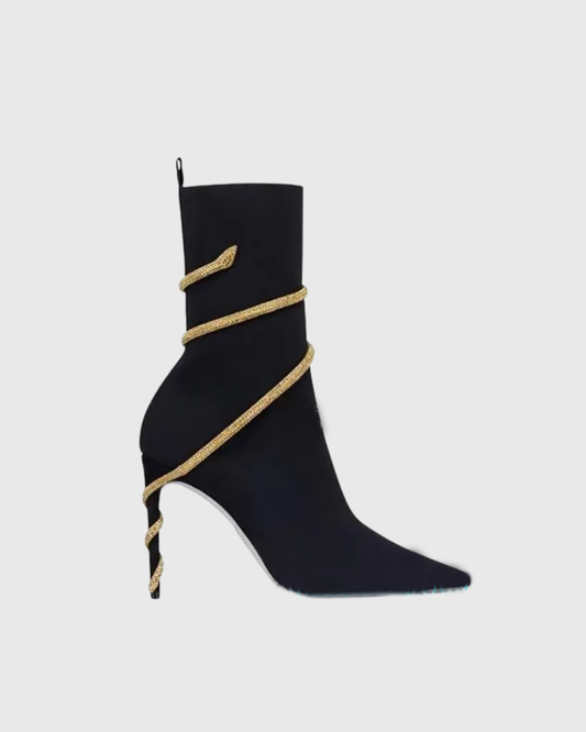 Elisa Twisting Gold Snake Ankle Boots