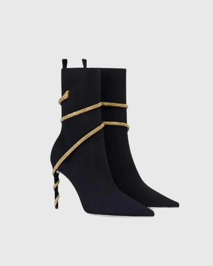 Elisa Twisting Gold Snake Ankle Boots