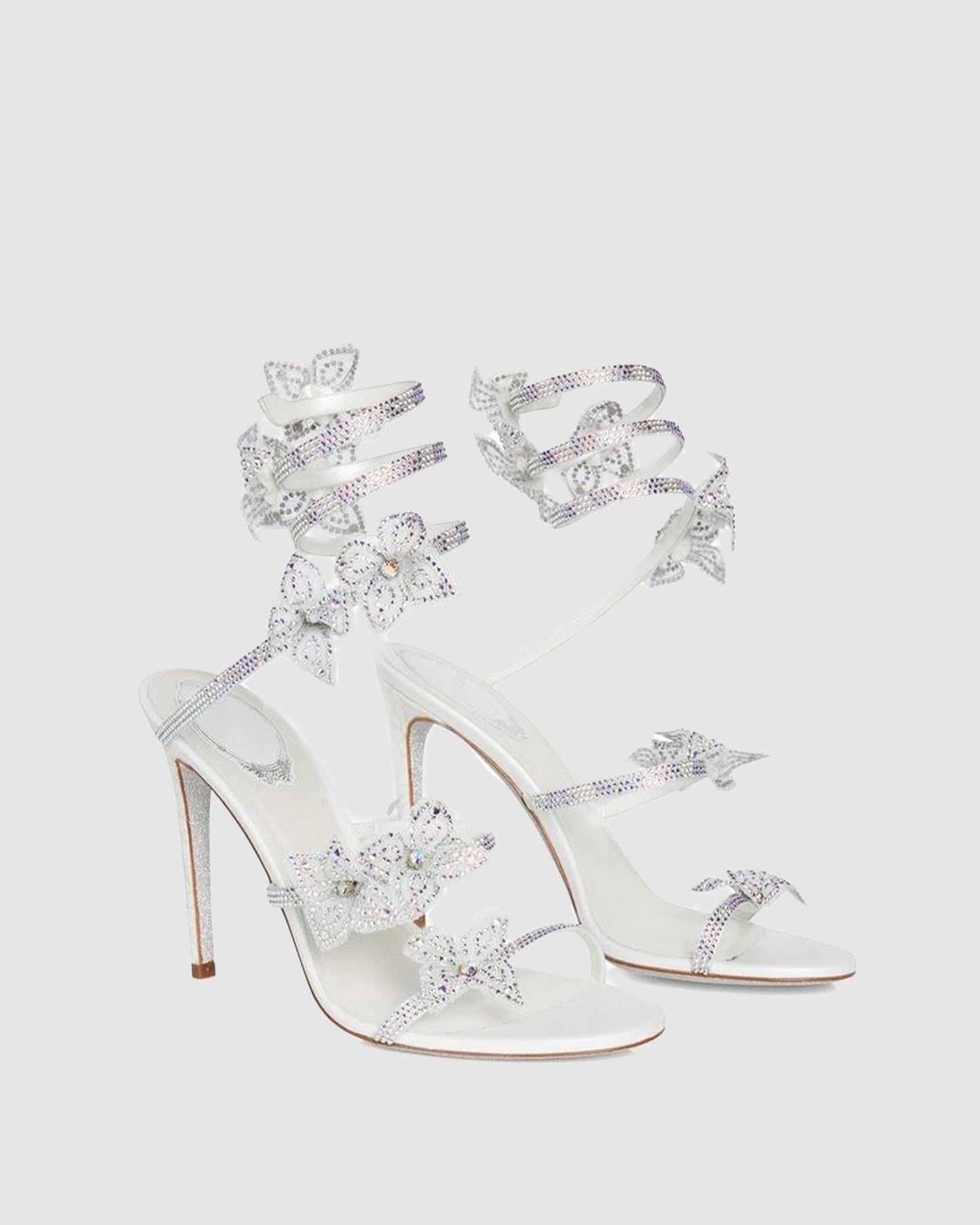 Elisa Flower Embellished Snake Sandals In White