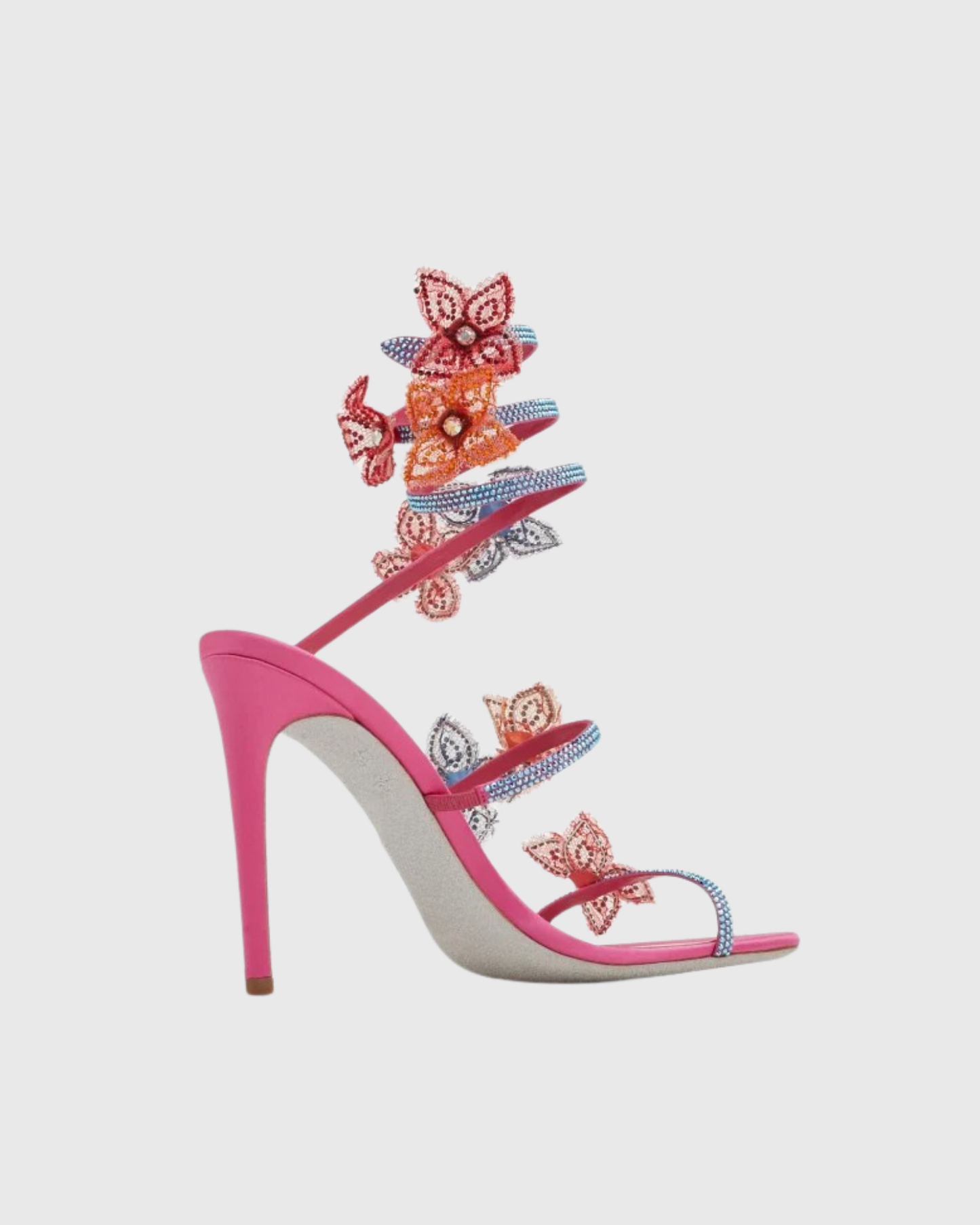 Elisa Flower Embellished Snake Sandals In Hot Pink