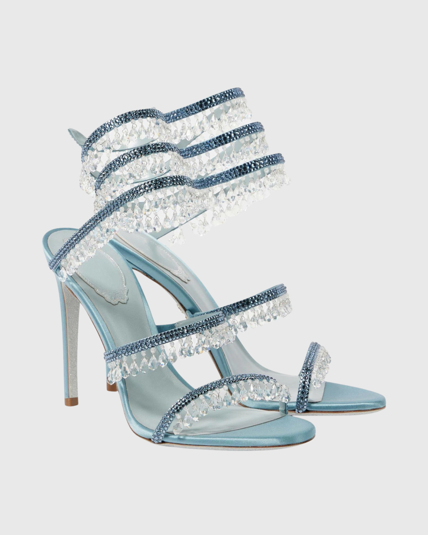 Elisa Rhineston Fringe Snake Sandals In Sky