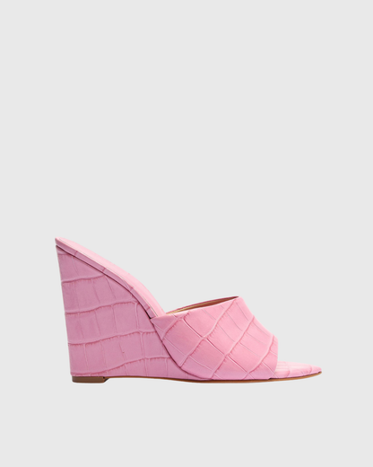 Ellie Texture Wedge Slippers In Pink