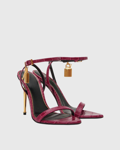 Elsie Snake Print Strap Sandals In Purple