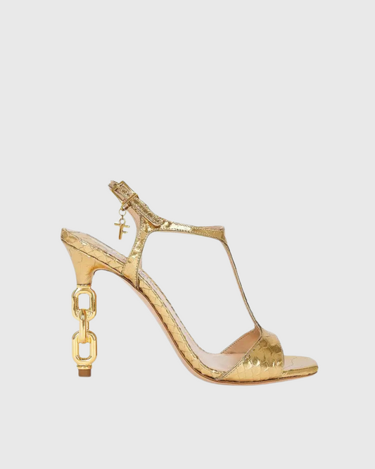 Elsie Texture Chain Sandals In Gold