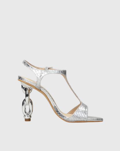 Elsie Texture Chain Sandals In Silver