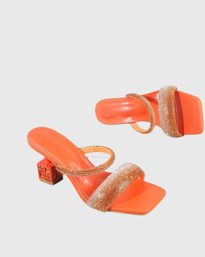 Elyse Rhinestone Geometric Heels In Orange