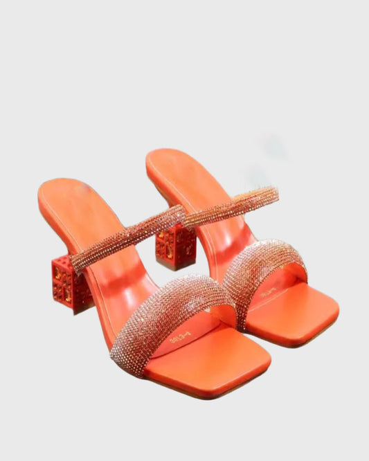 Elyse Rhinestone Geometric Heels In Orange