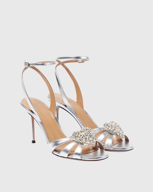 Emilee Rhinestore Heart Sandals In Silver
