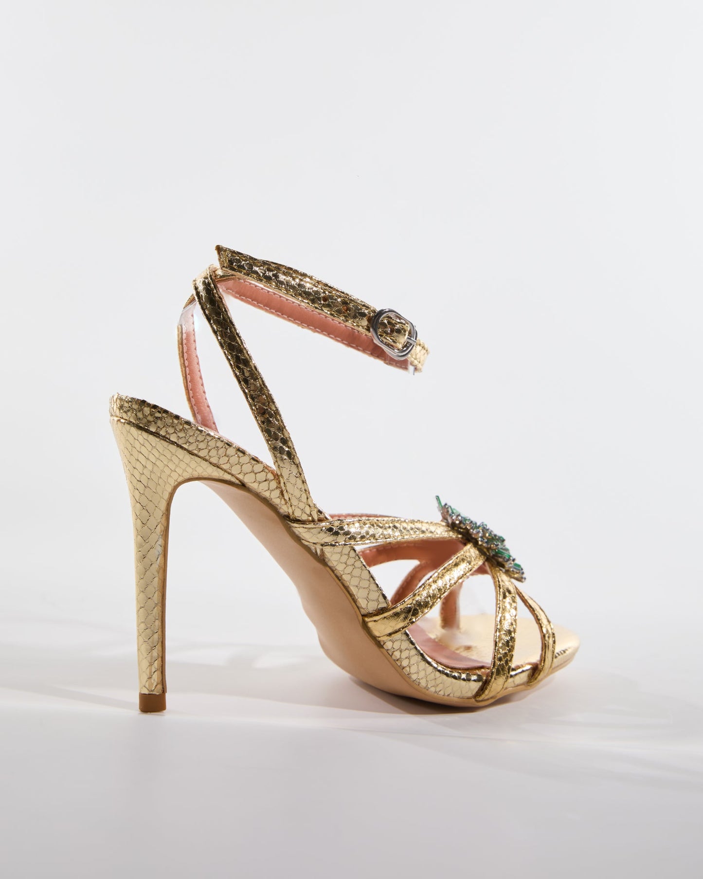 Emilee Diamond Flower Strap Cage Sandals In Gold