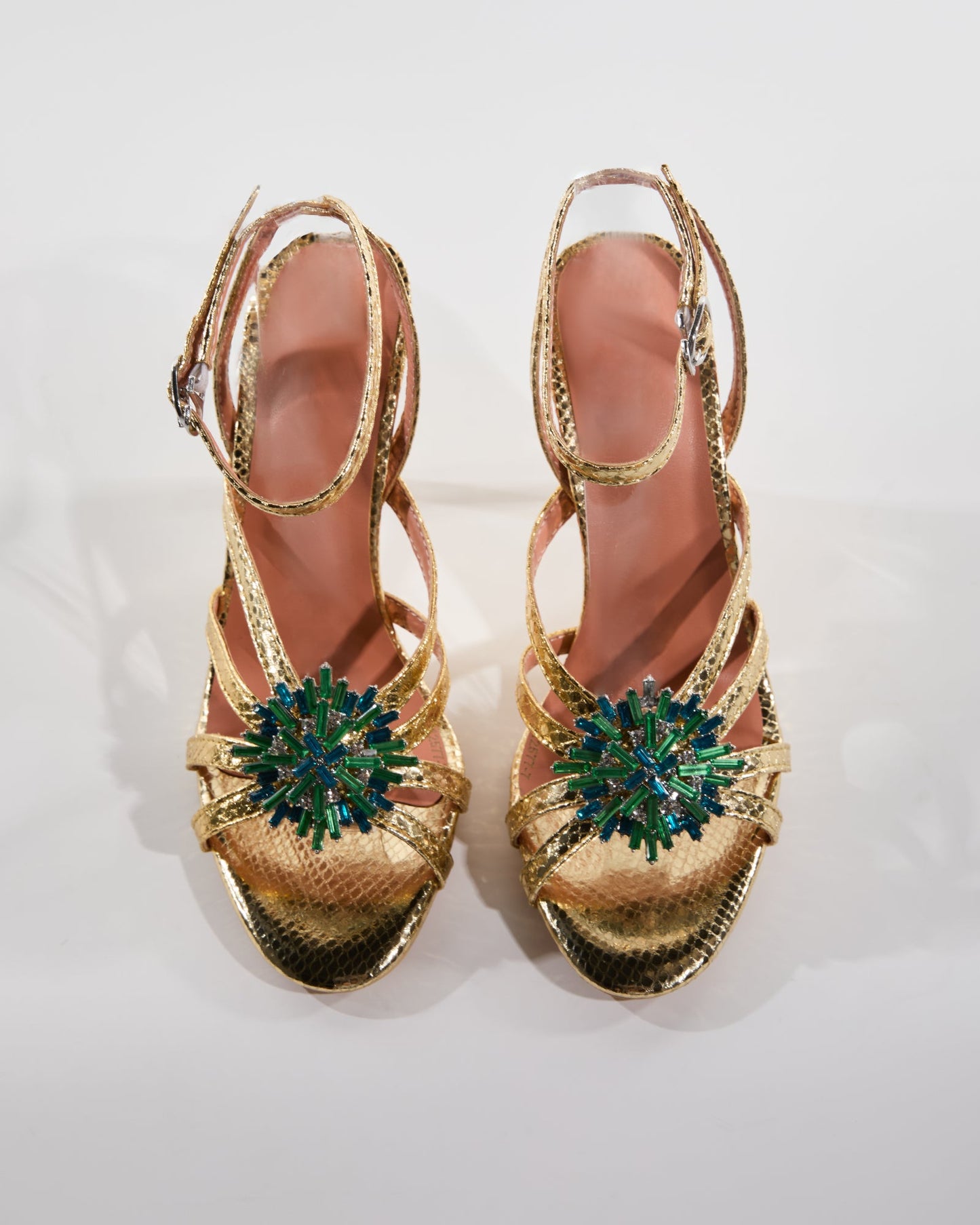 Emilee Diamond Flower Strap Cage Sandals In Gold