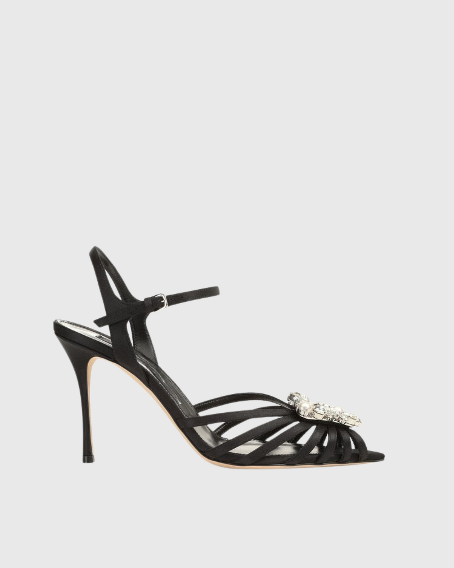 Emilee Diamond Triangle Strap Cage Sandals In Black