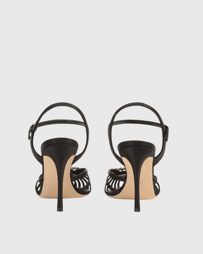 Emilee Diamond Triangle Strap Cage Sandals In Black