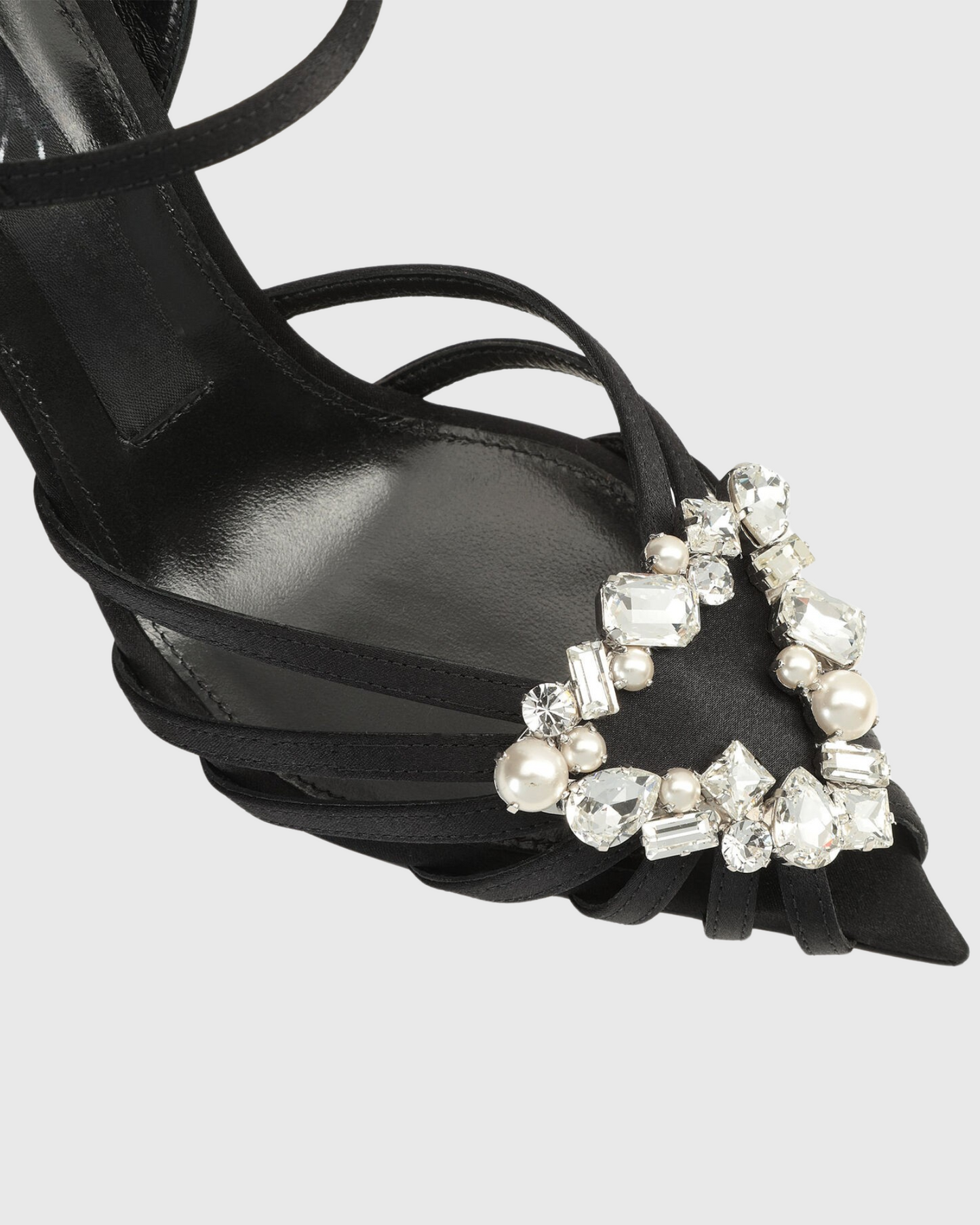 Emilee Diamond Triangle Strap Cage Sandals In Black