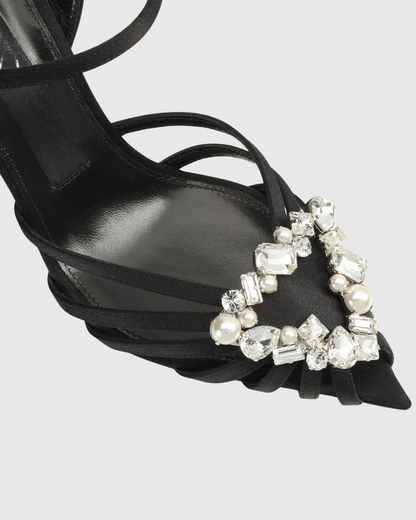 Emilee Diamond Triangle Strap Cage Sandals In Black