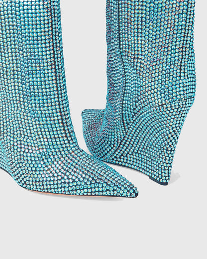 Enrica Rhinestone Embellished Wedge Knee High Boots