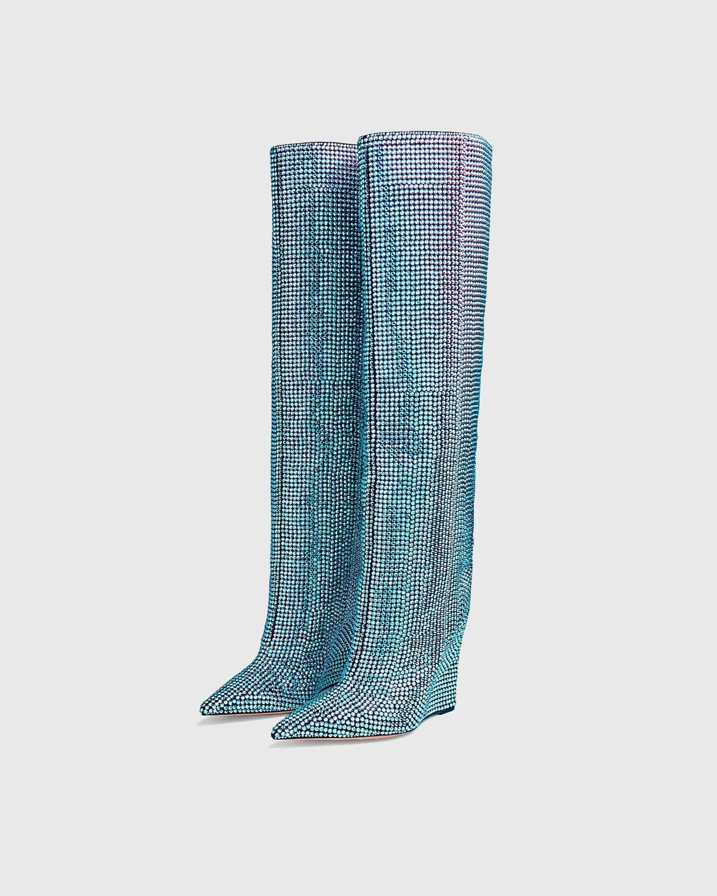 Enrica Rhinestone Embellished Wedge Knee High Boots