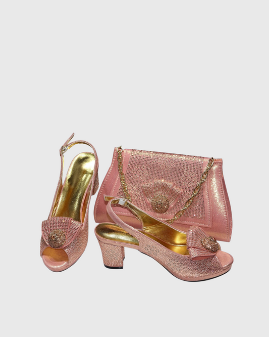 Esme Rhinestone Embellished Sandals & Bags Set In Blush