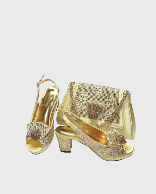 Esme Rhinestone Embellished Sandals & Bags Set In Gold