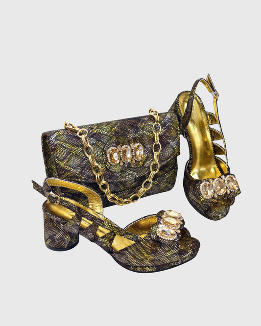 Esme Snake Print Cutout Sandals & Bags Set In Coffee